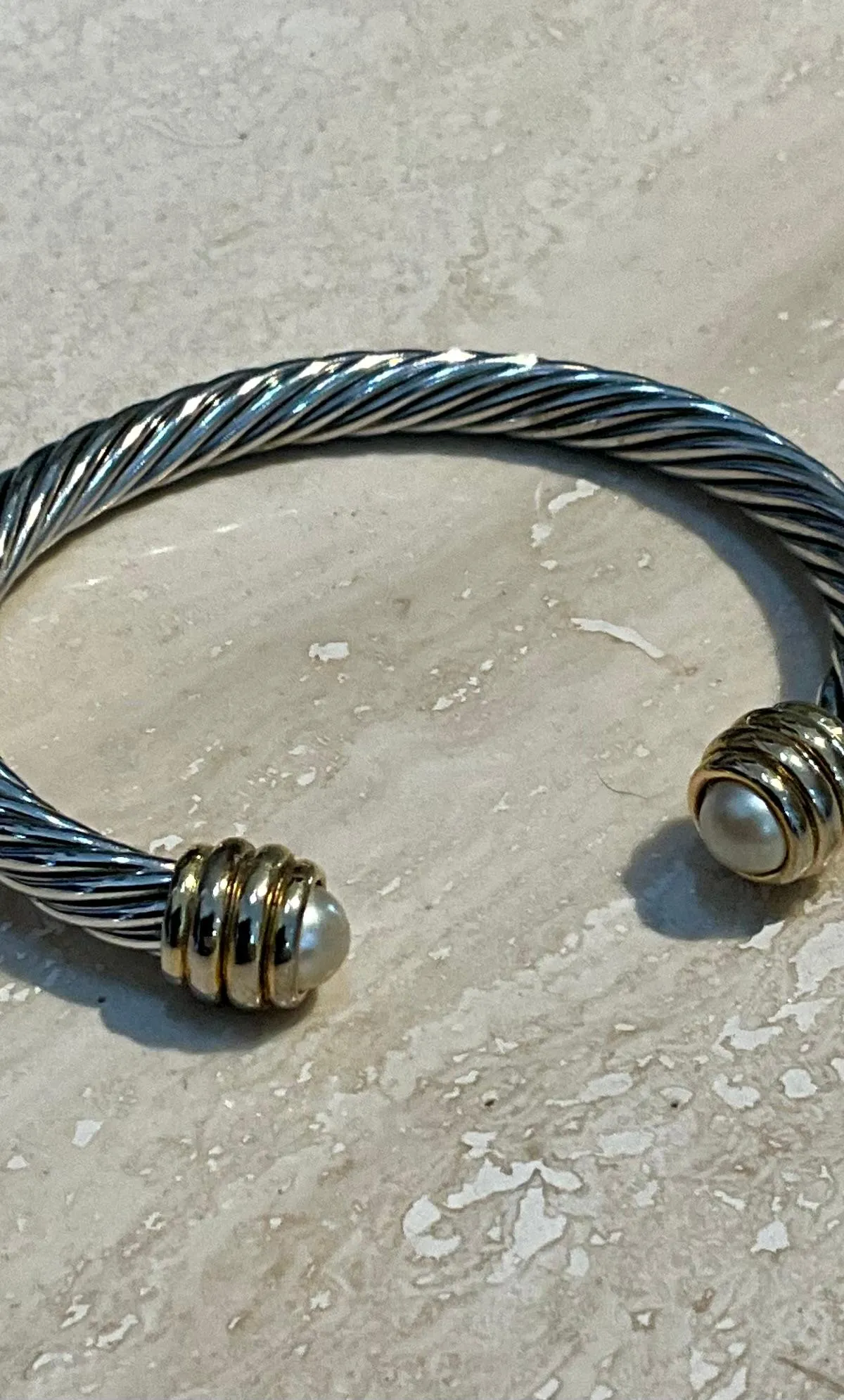 Vintage Silver Classic Cable Bracelet with Pearl Accents — additional photo 1
