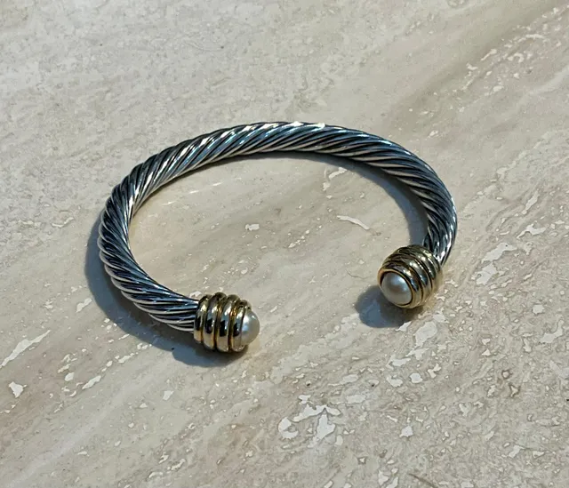 Vintage Silver Classic Cable Bracelet with Pearl Accents — additional photo 1