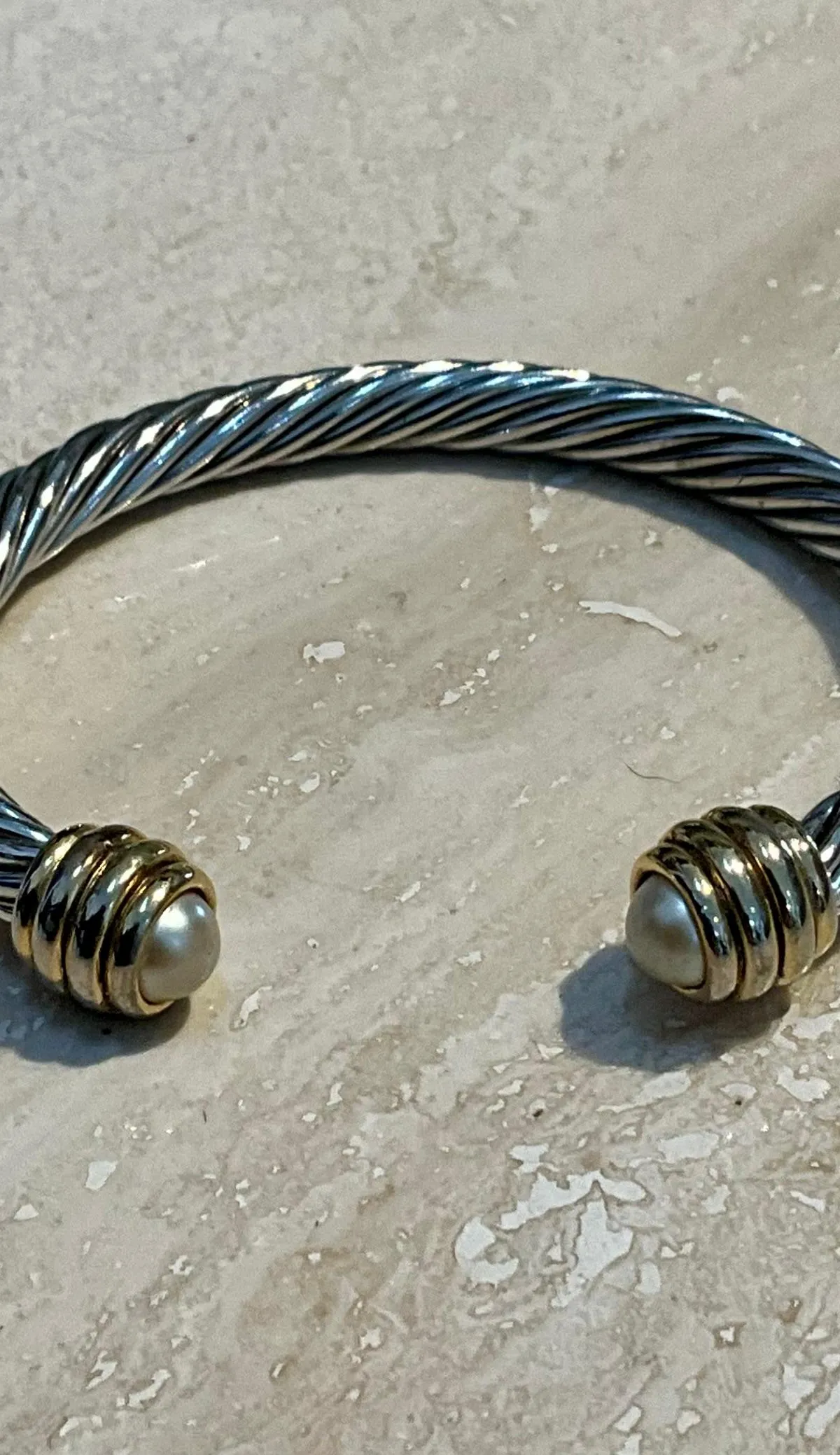 Vintage Silver Classic Cable Bracelet with Pearl Accents — additional photo 2