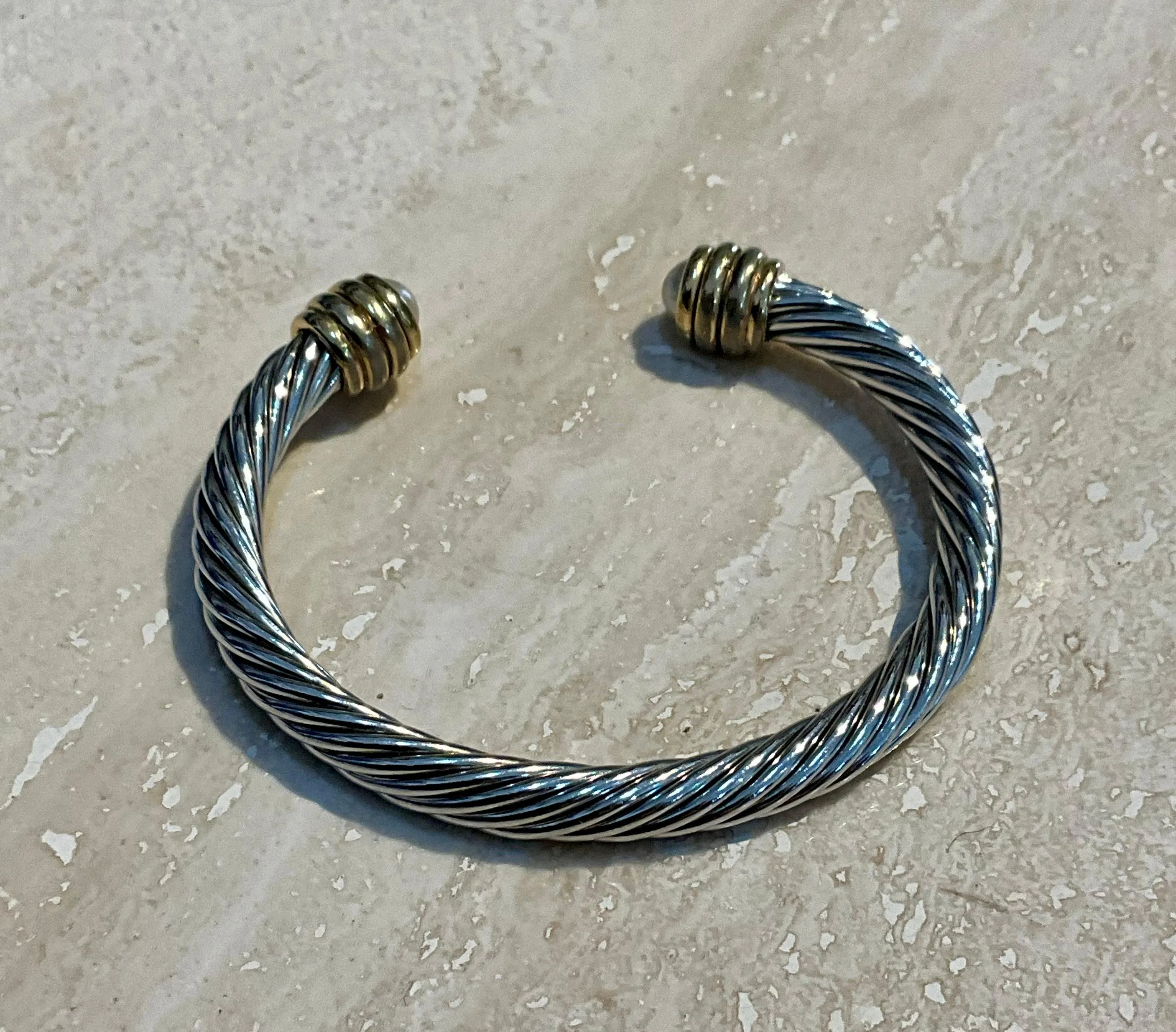 Vintage Silver Classic Cable Bracelet with Pearl Accents — additional photo 3