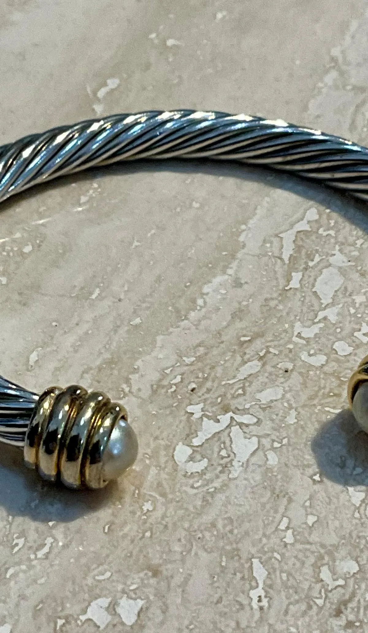 Vintage Silver Classic Cable Bracelet with Pearl Accents — additional photo 4