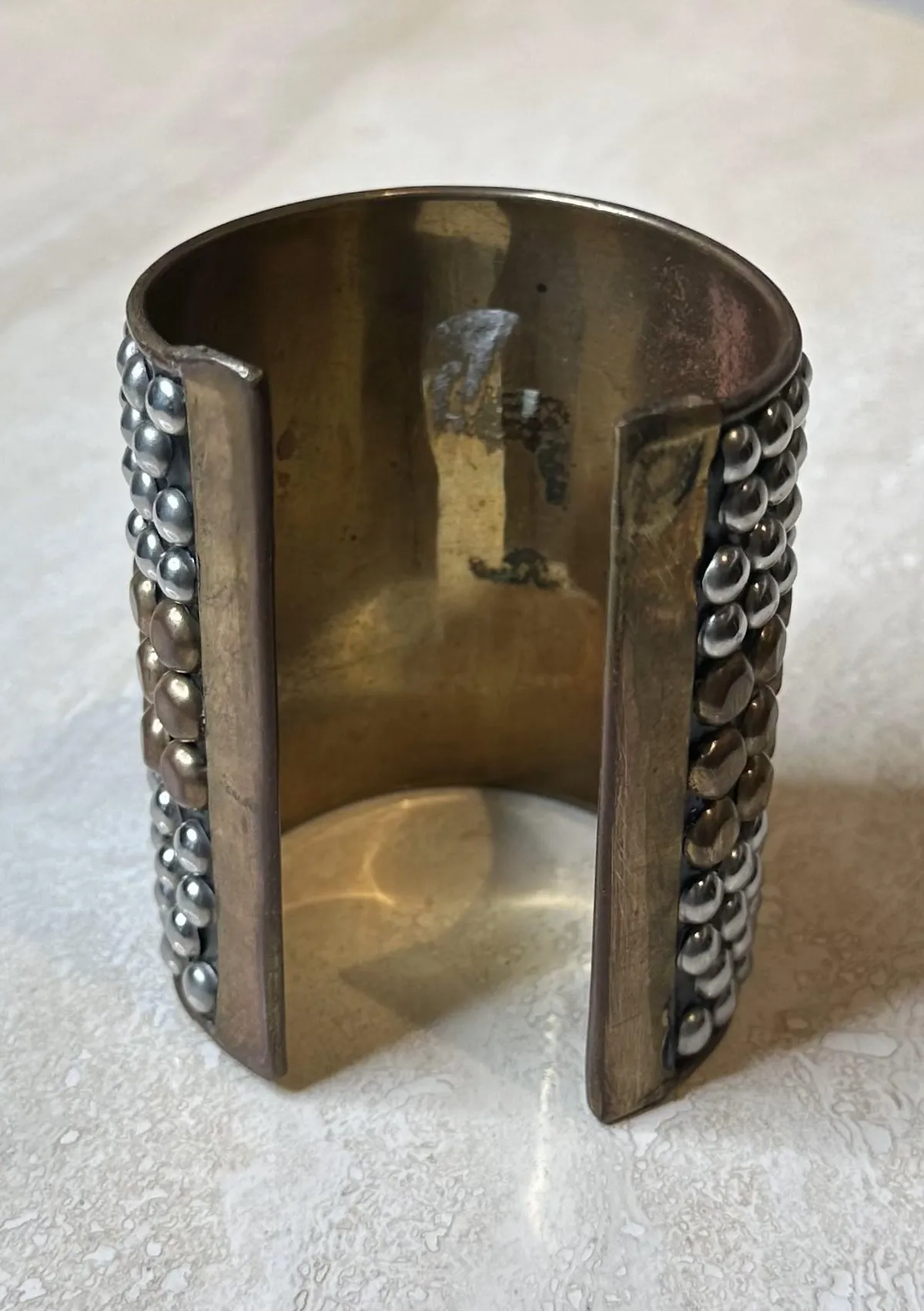 Vintage Boho Studded Silver & Brass Bangle — additional photo 2