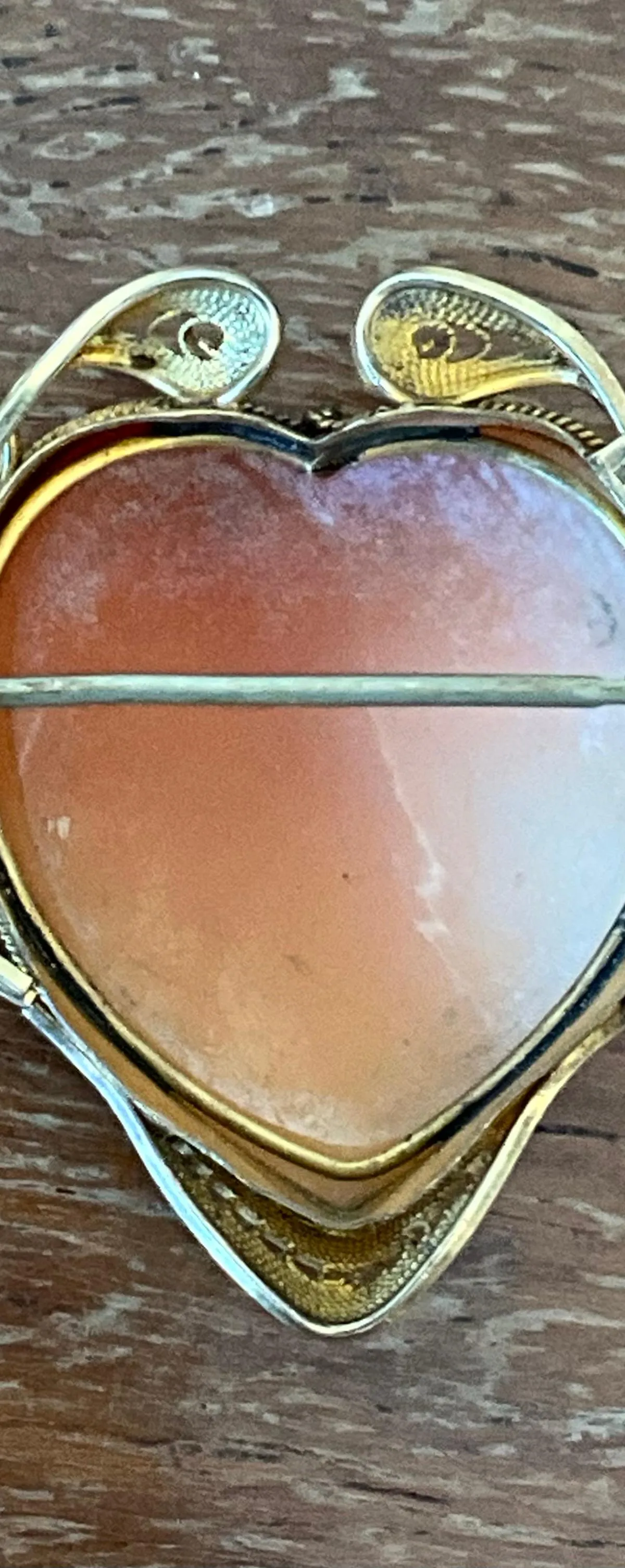 Vintage Victorian 12k Carved Shell Cameo Heart Brooch — additional photo 6