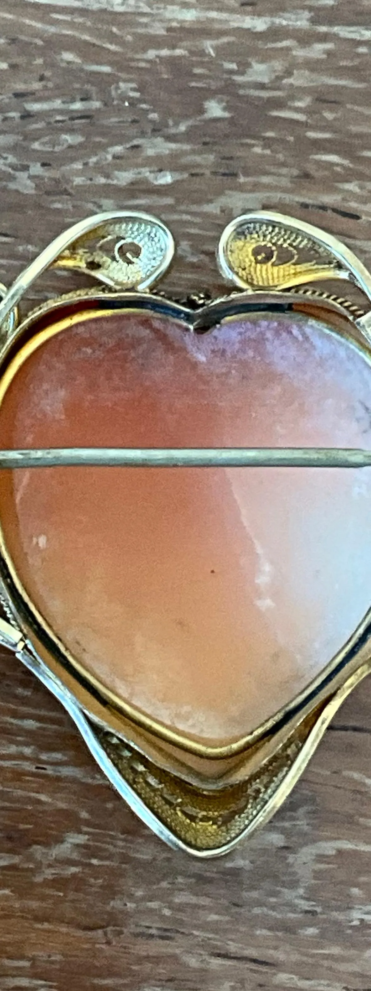 Vintage Victorian 12k Carved Shell Cameo Heart Brooch — additional photo 7