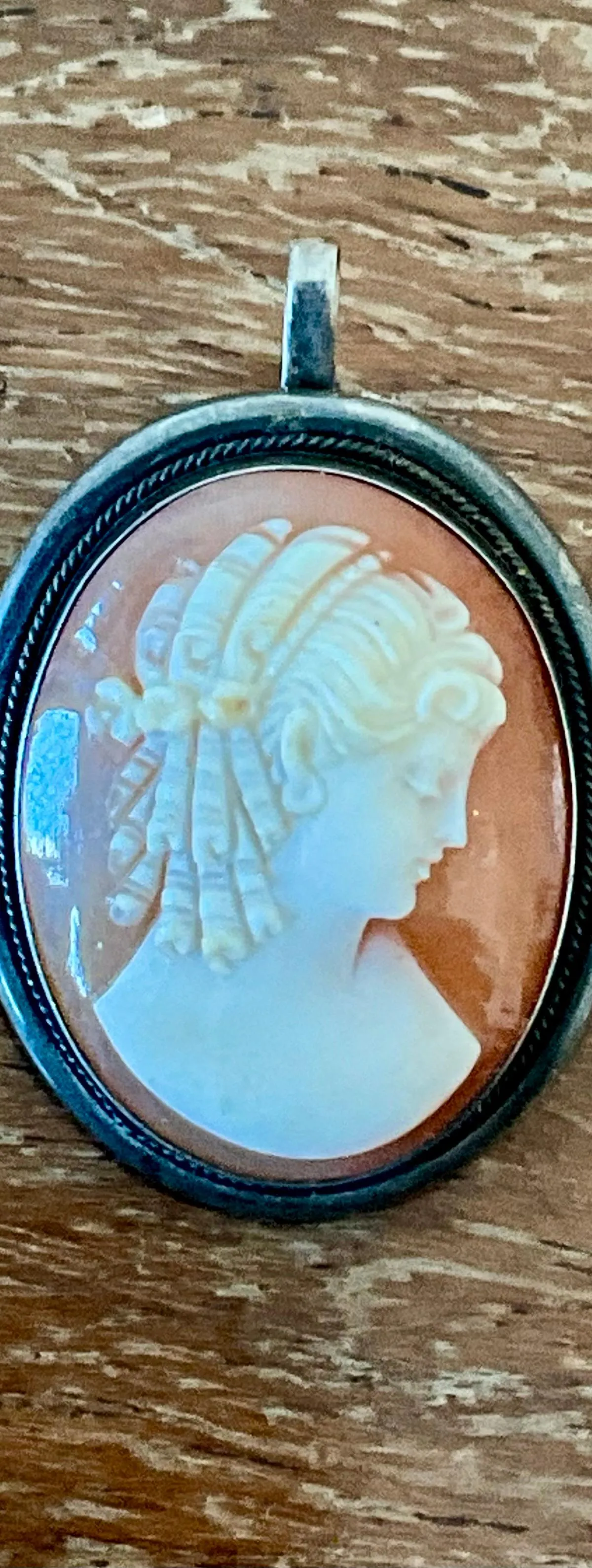 Vintage Silver Shell Cameo Brooch Pendant Brooch — additional photo 1