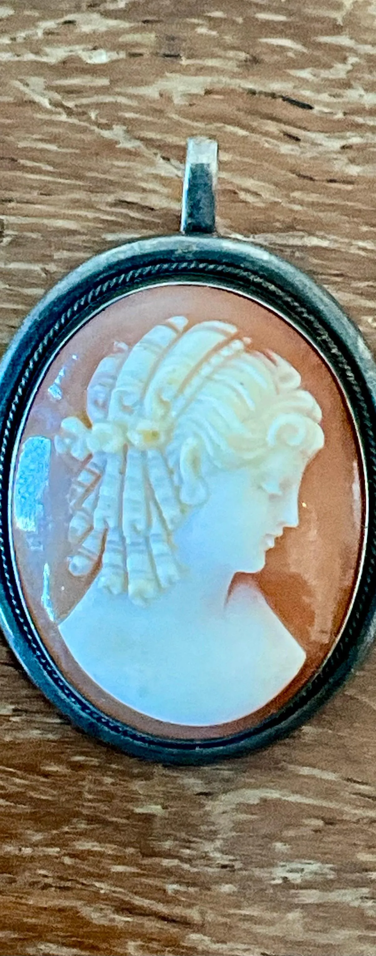 Vintage Silver Shell Cameo Brooch Pendant Brooch — additional photo 2
