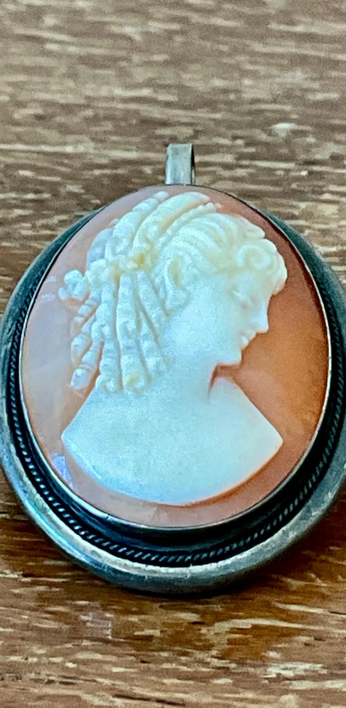 Vintage Silver Shell Cameo Brooch Pendant Brooch — additional photo 3