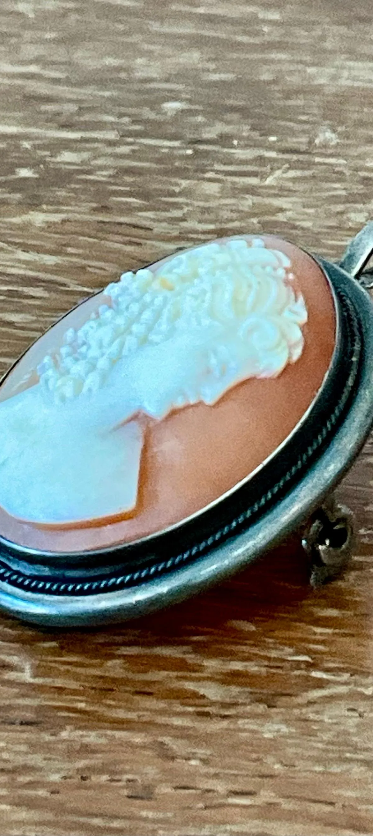 Vintage Silver Shell Cameo Brooch Pendant Brooch — additional photo 4