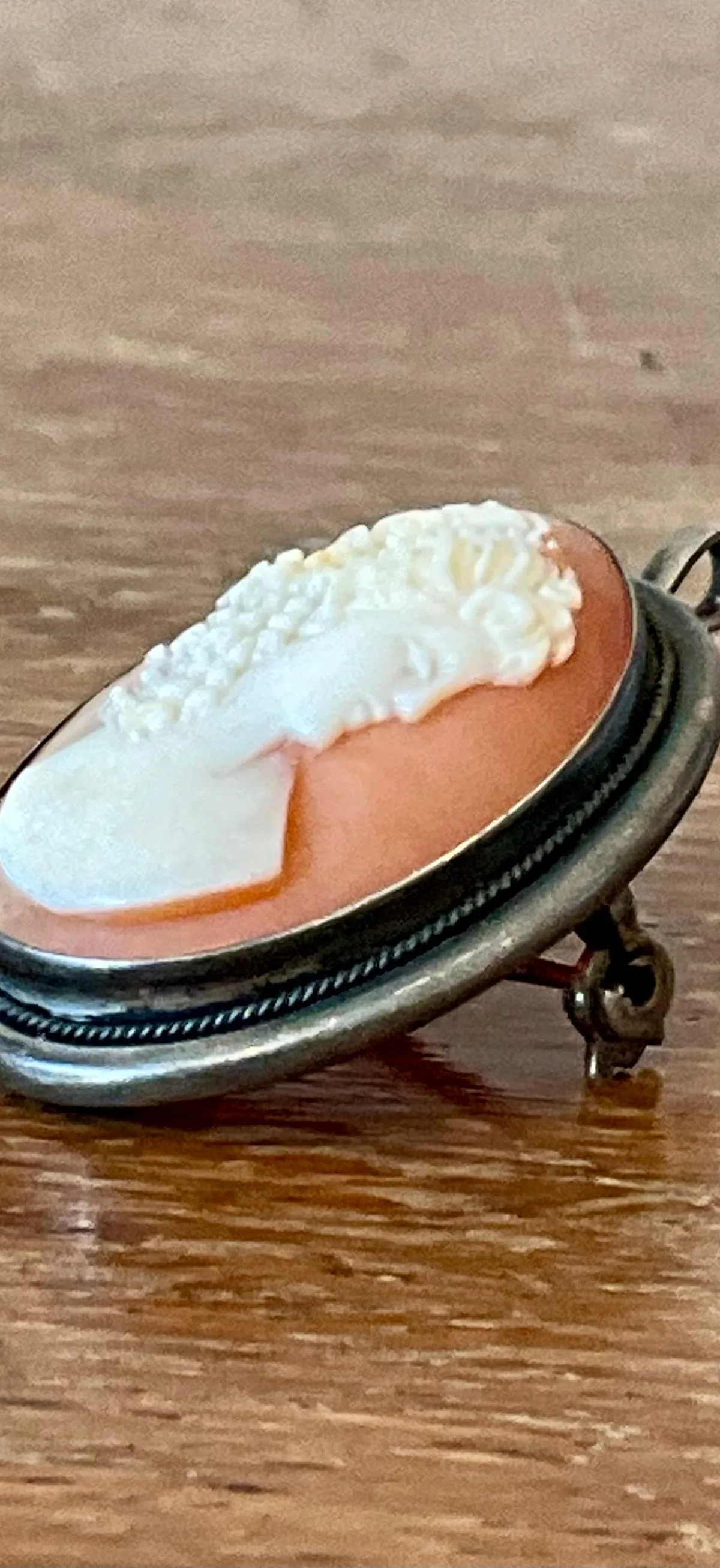Vintage Silver Shell Cameo Brooch Pendant Brooch — additional photo 5