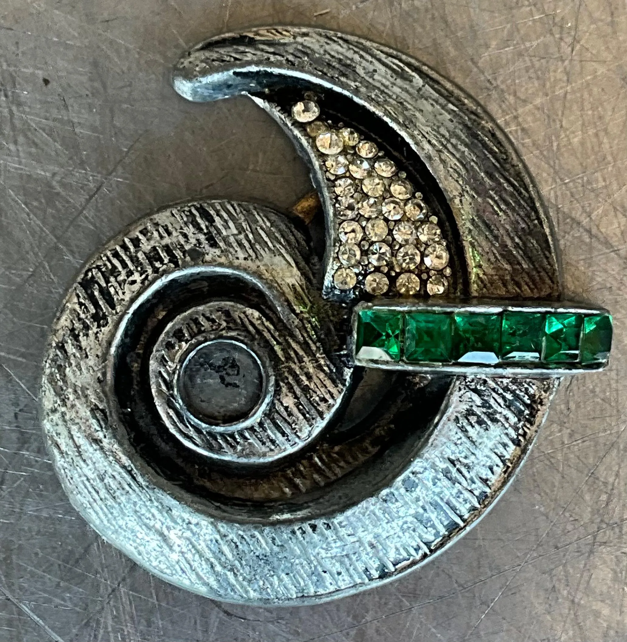 Vintage Silver Spiral Brooch with Green Detail — additional photo 3