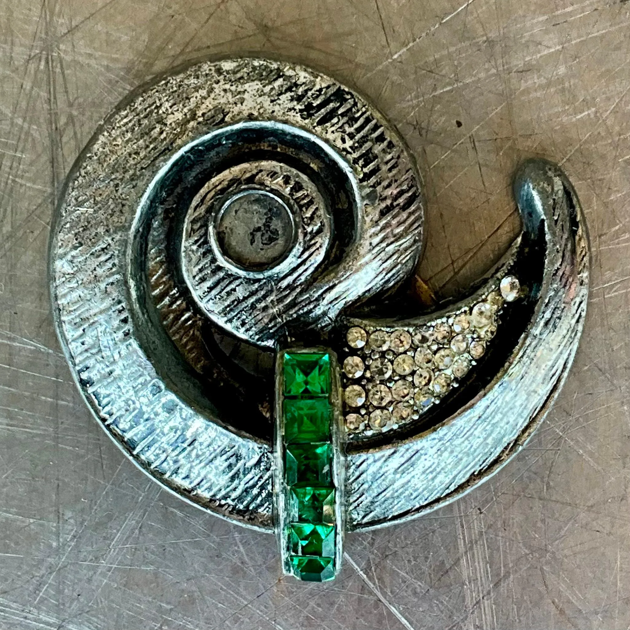 Vintage Silver Spiral Brooch with Green Detail — additional photo 4
