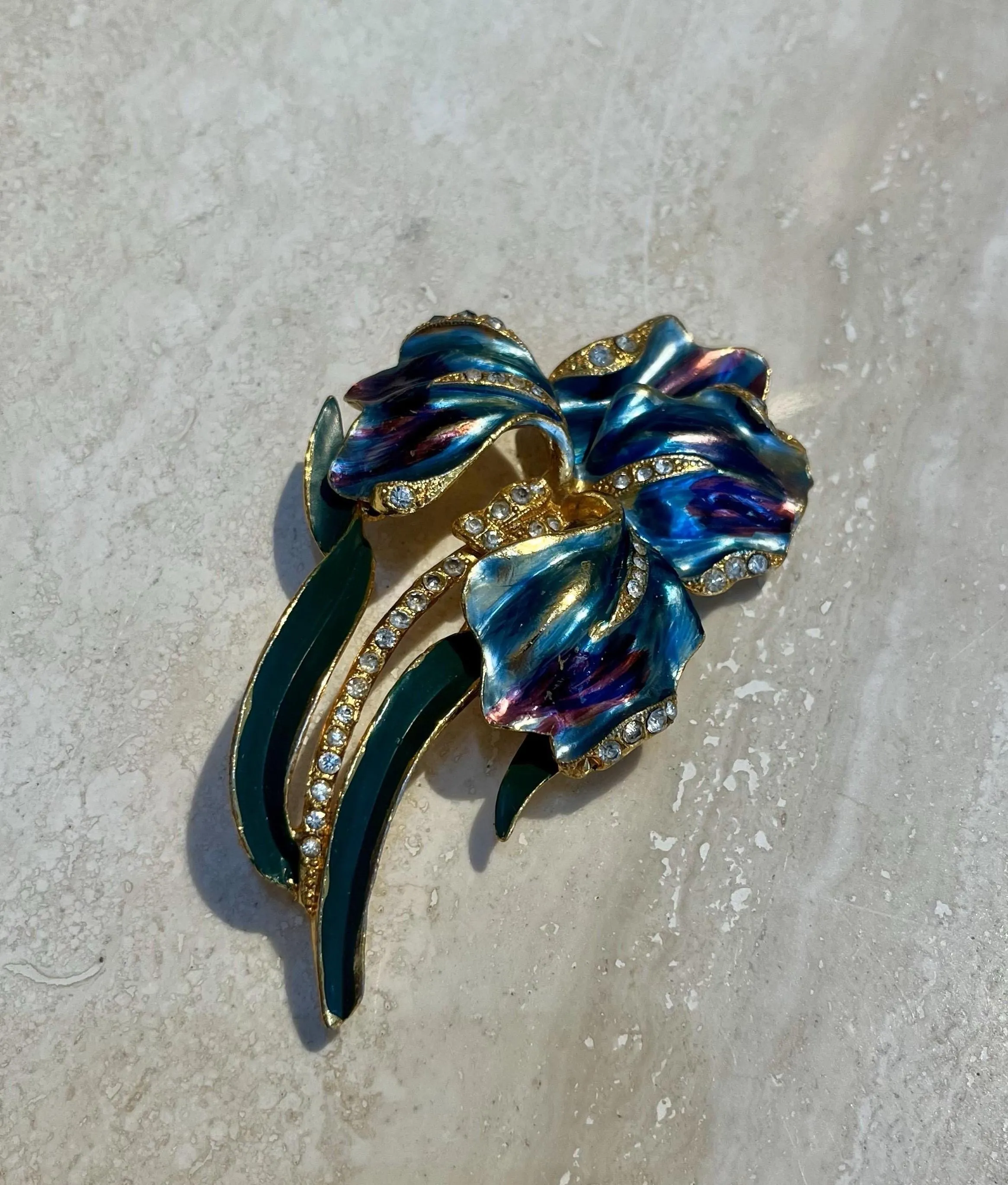 Vintage Coro Enamel Iris Brooch — additional photo 1