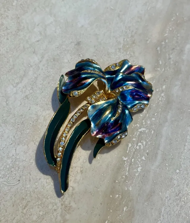 Vintage Coro Enamel Iris Brooch — additional photo 1