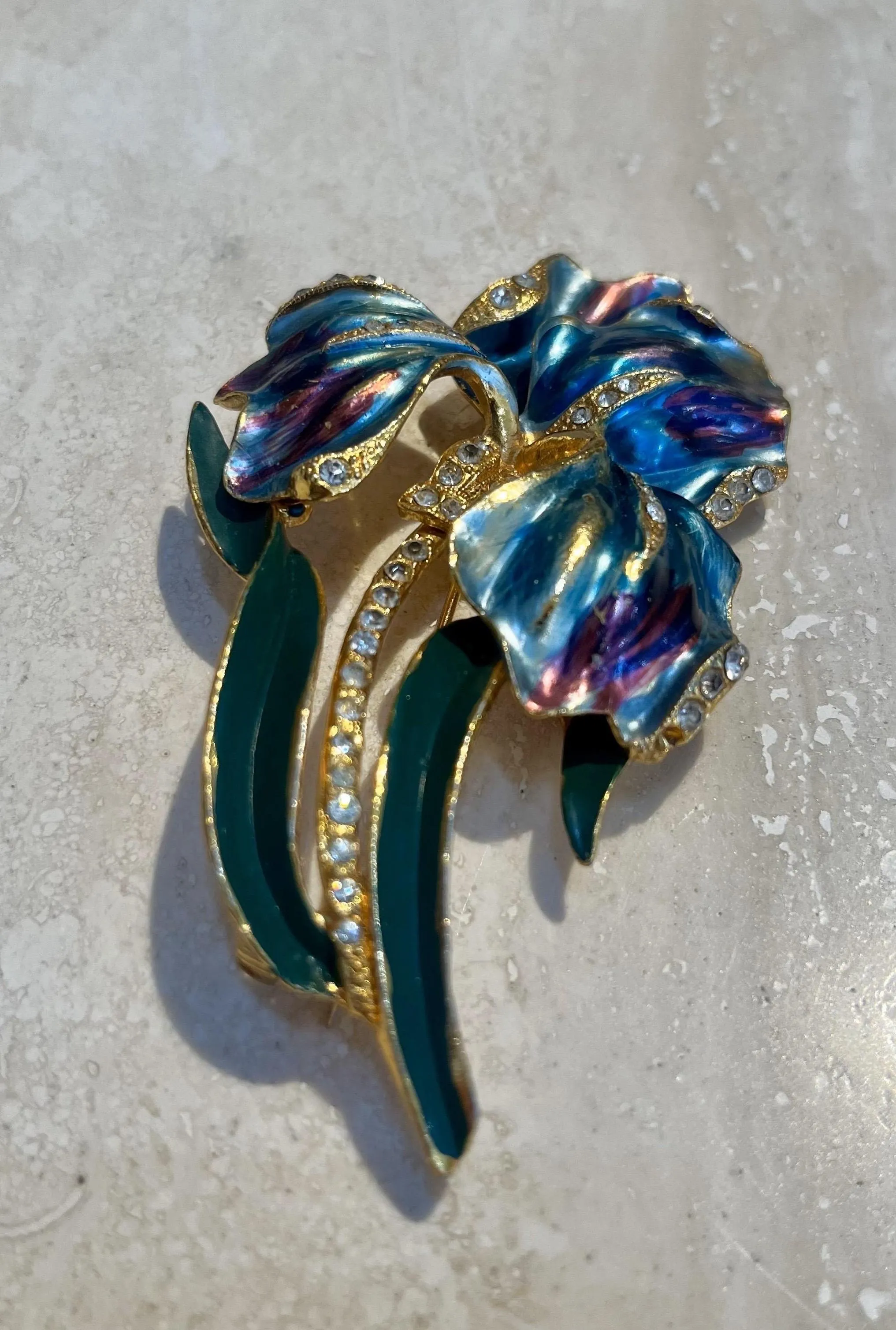 Vintage Coro Enamel Iris Brooch — additional photo 2