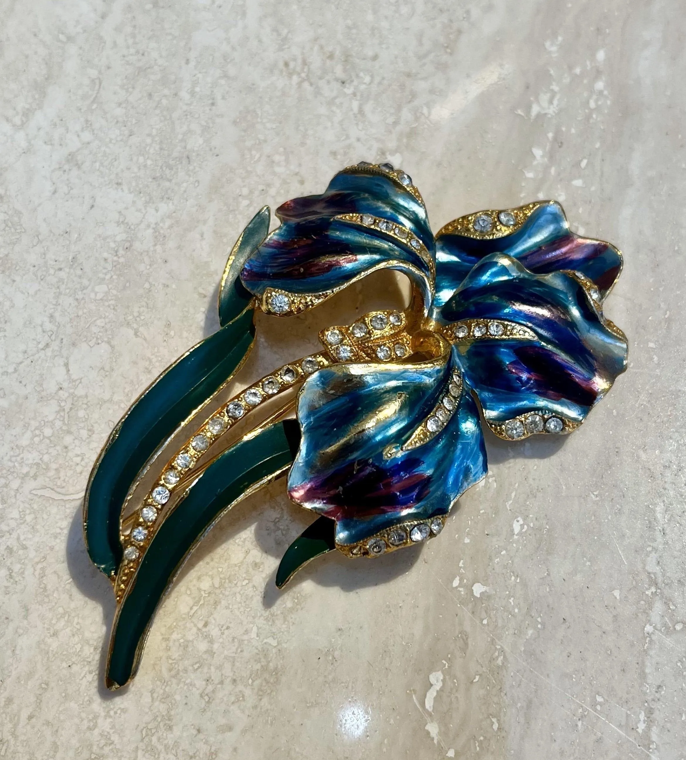 Vintage Coro Enamel Iris Brooch — additional photo 3