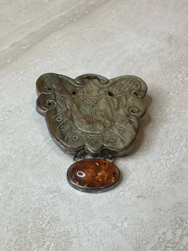 Vintage Stone Brooch with Amber — additional photo 1