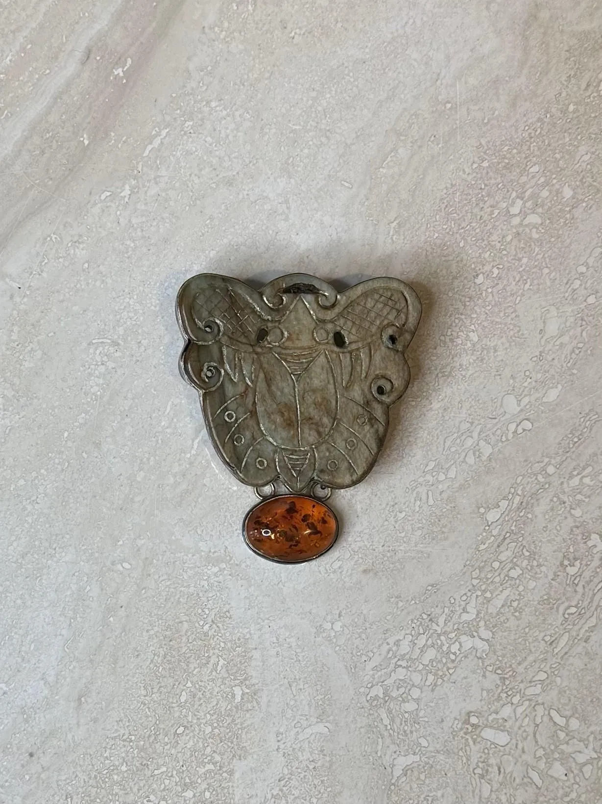 Vintage Stone Brooch with Amber — additional photo 3
