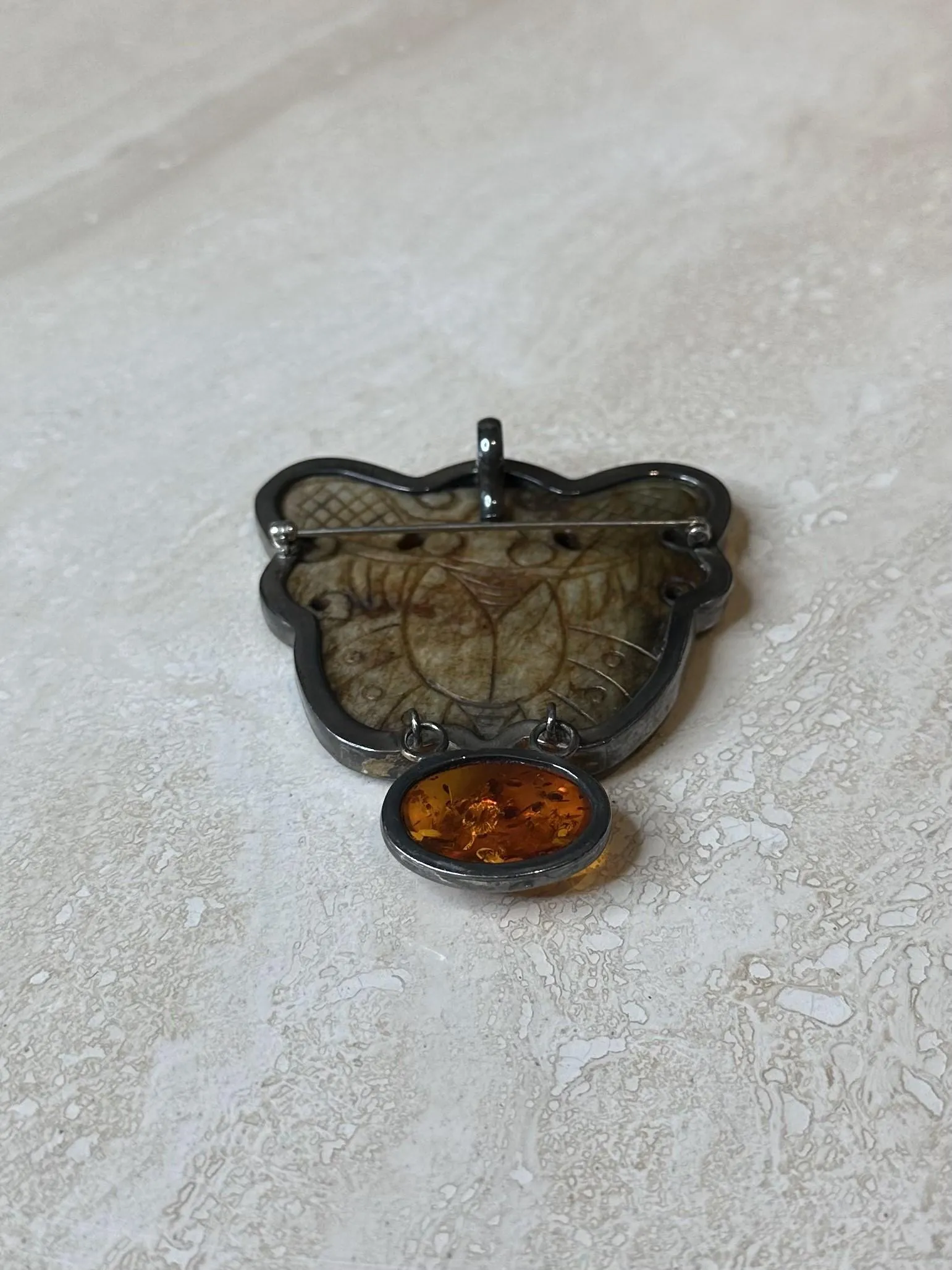 Vintage Stone Brooch with Amber — additional photo 4
