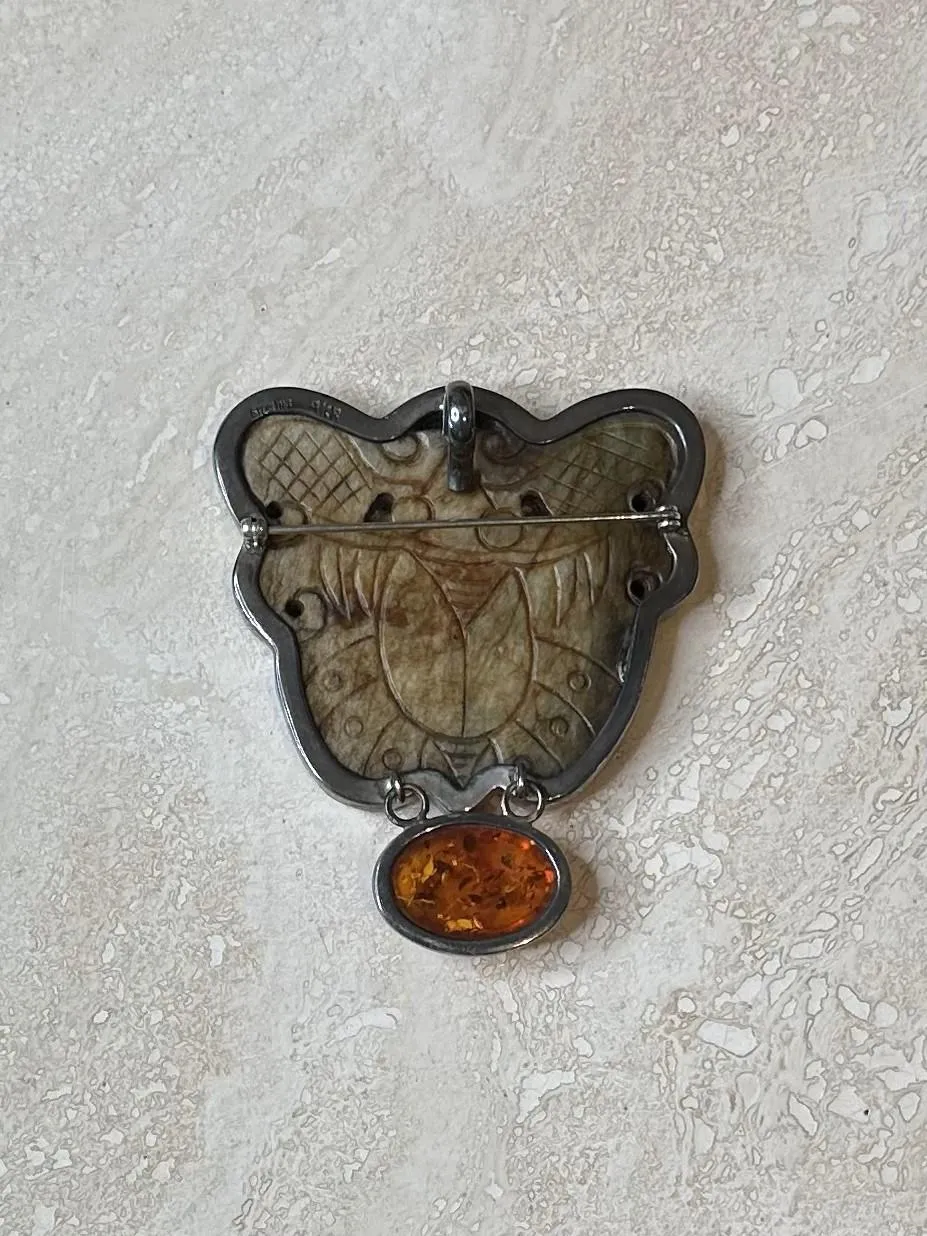 Vintage Stone Brooch with Amber — additional photo 5