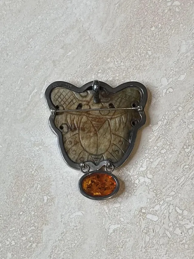 Vintage Stone Brooch with Amber — additional photo 5