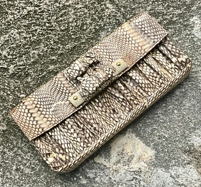 Vintage Boho R & Y Augousti Snake Skin Clutch Purse — additional photo 3