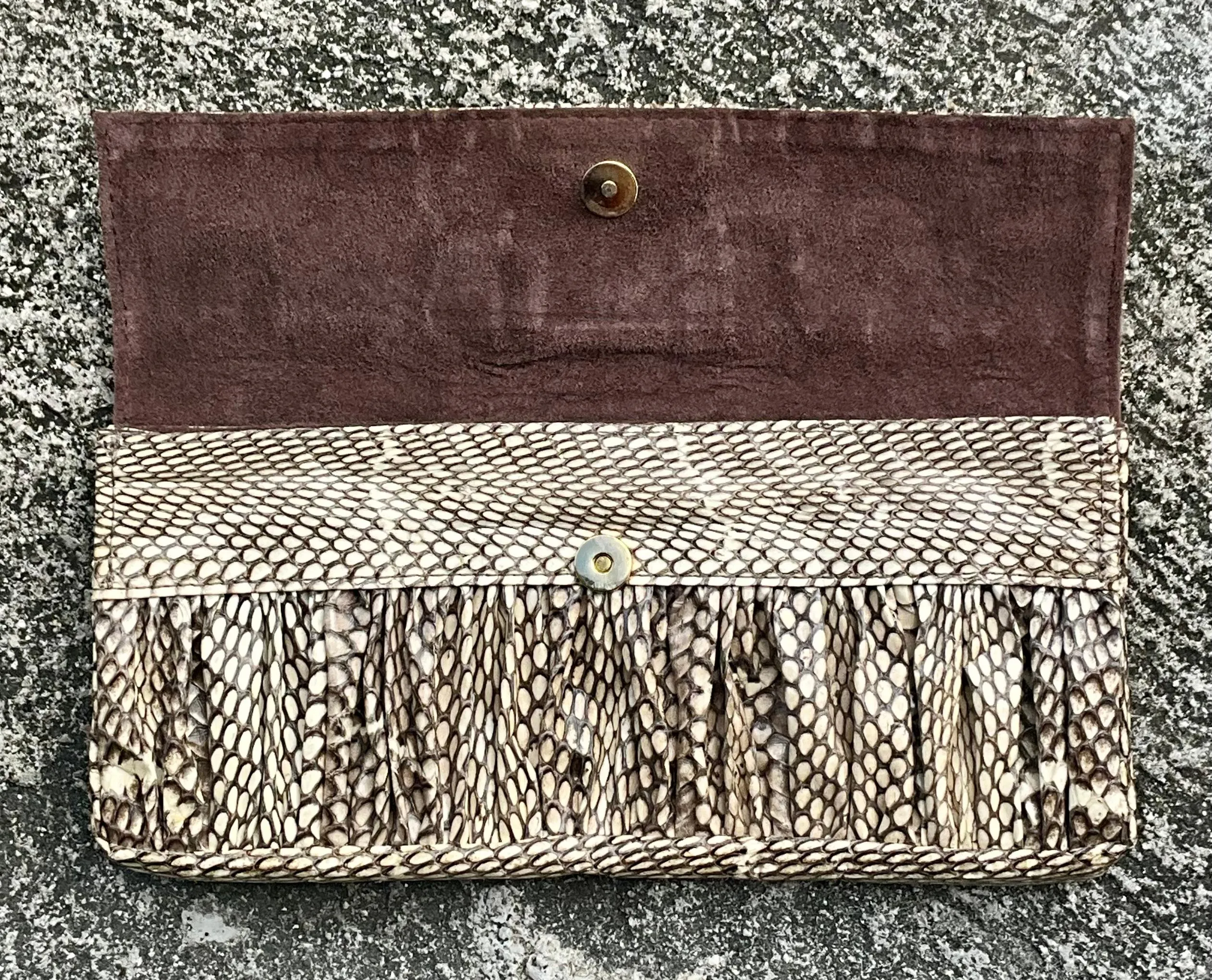 Vintage Boho R & Y Augousti Snake Skin Clutch Purse — additional photo 5