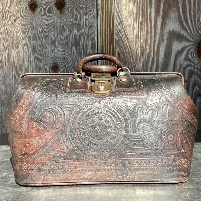Vintage Boho Tooled Leather Doctors Bag — additional photo 2