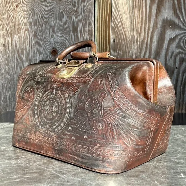 Vintage Boho Tooled Leather Doctors Bag — additional photo 4