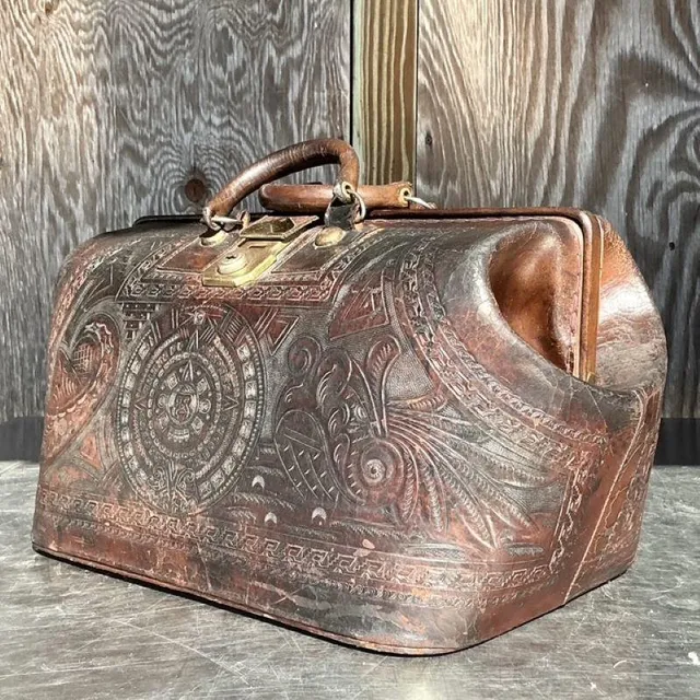 Vintage Boho Tooled Leather Doctors Bag — additional photo 5