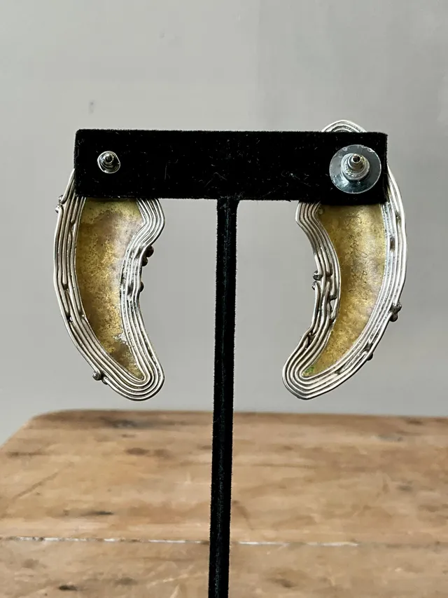 Vintage Boho Robin Schechtel Brass on Sterling Modernist Earrings — additional photo 8