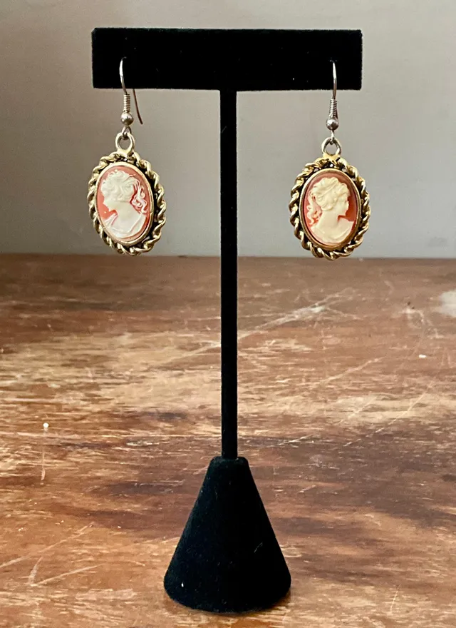 Vintage Carved Cameo Drop Earrings — additional photo 1