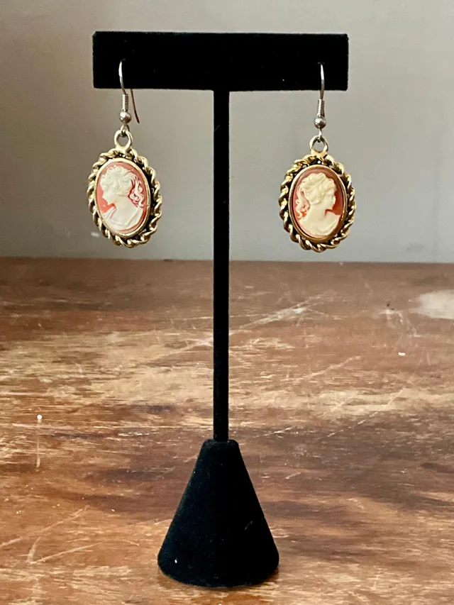 Vintage Carved Cameo Drop Earrings — additional photo 2