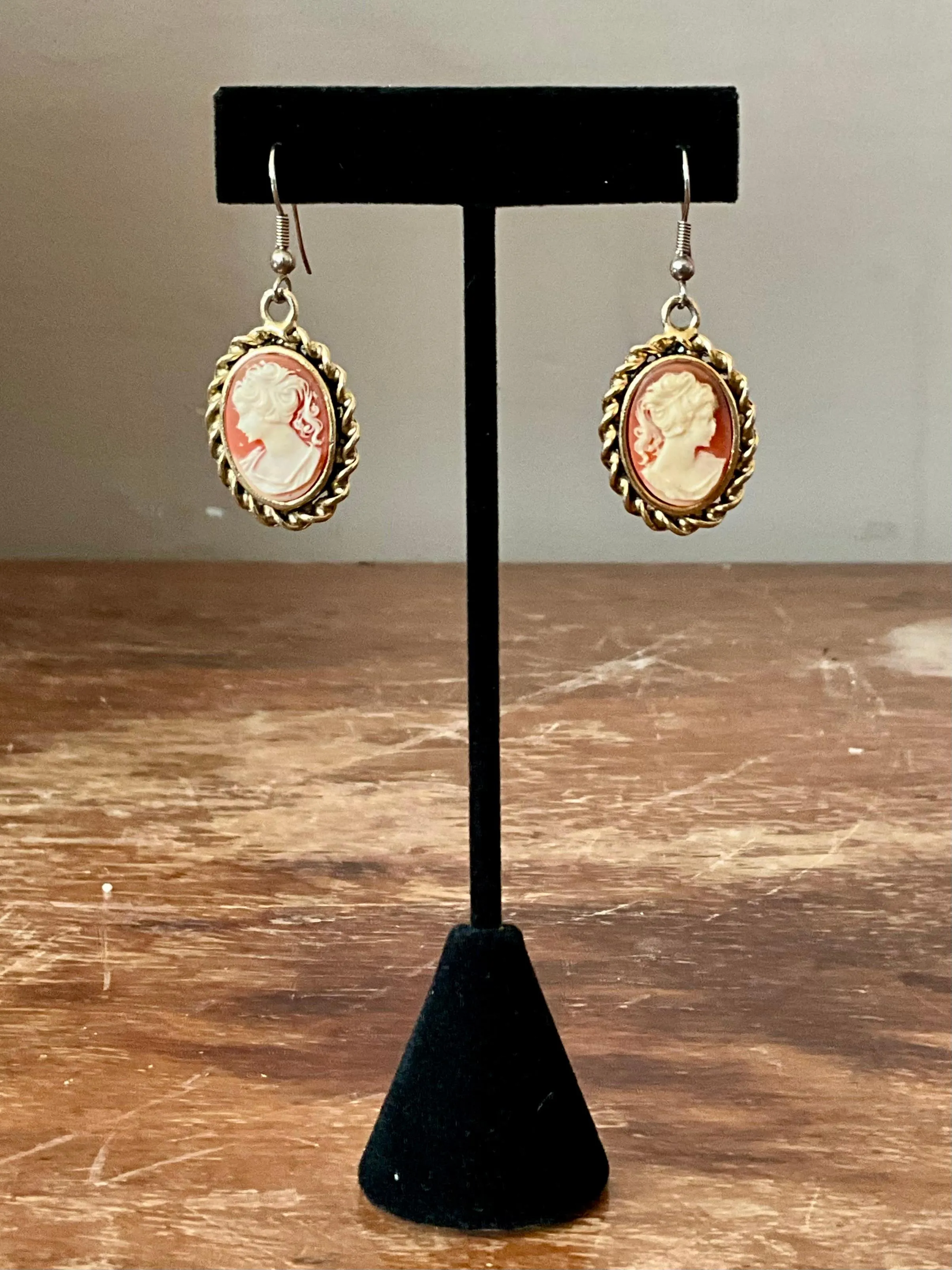 Vintage Carved Cameo Drop Earrings — additional photo 3