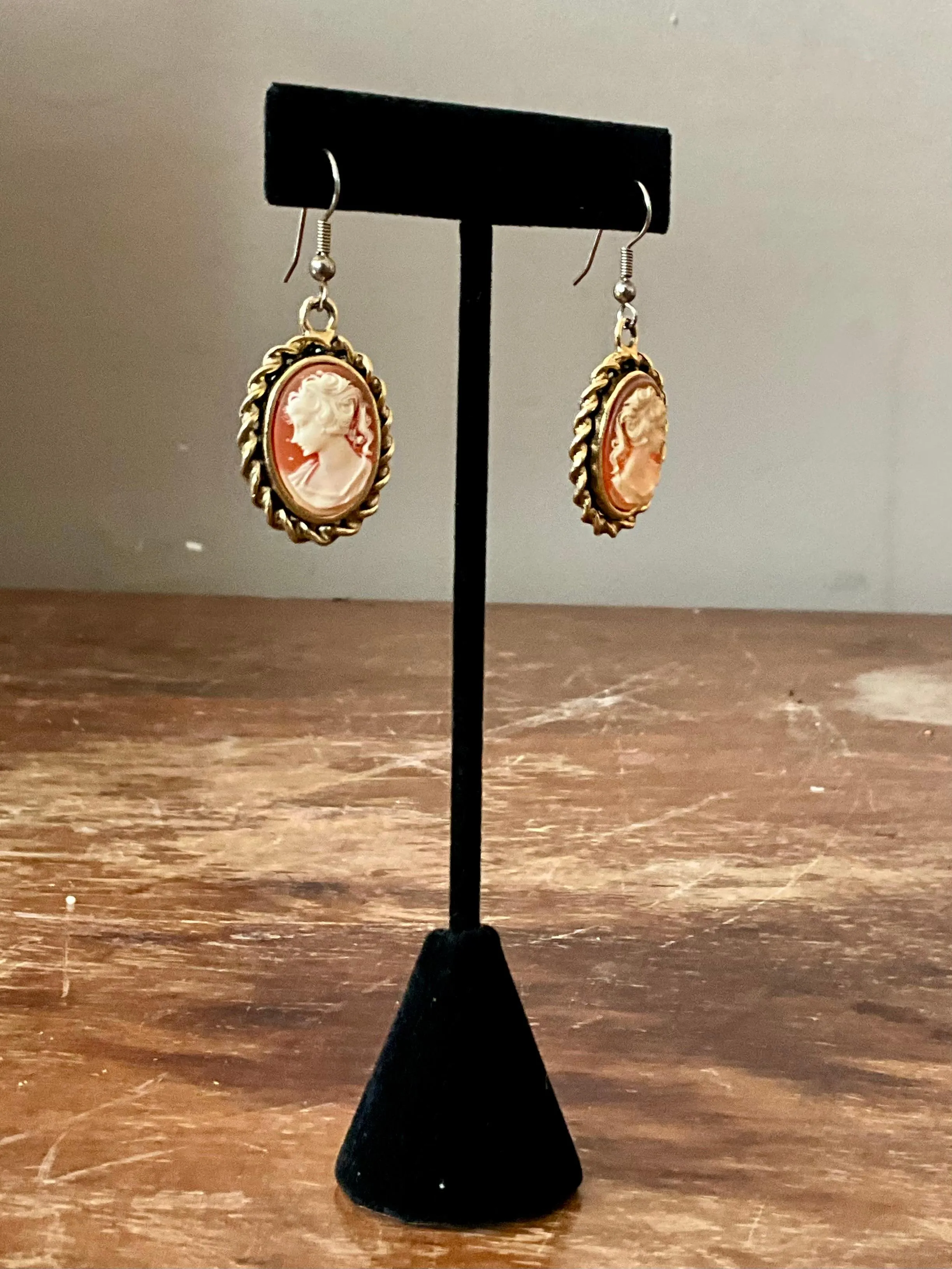 Vintage Carved Cameo Drop Earrings — additional photo 4