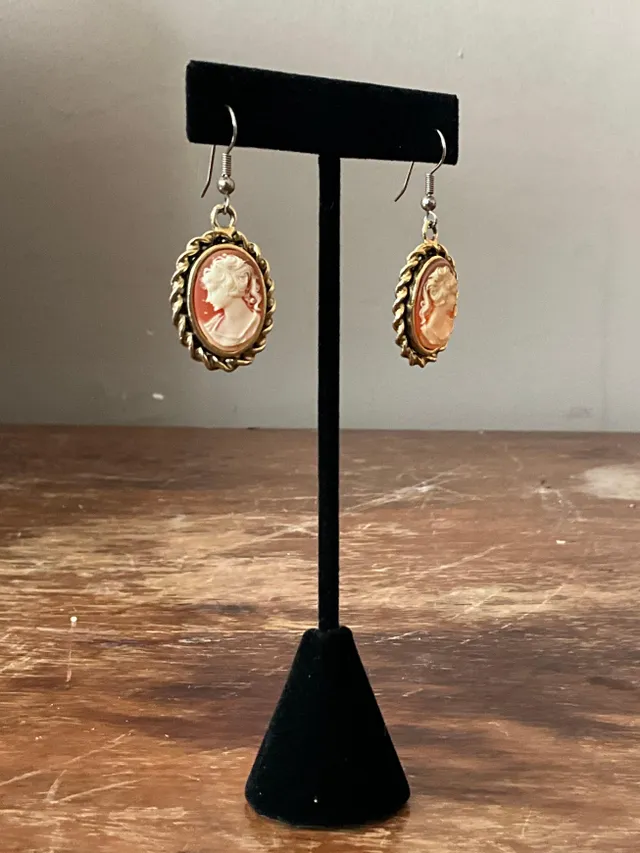 Vintage Carved Cameo Drop Earrings — additional photo 5