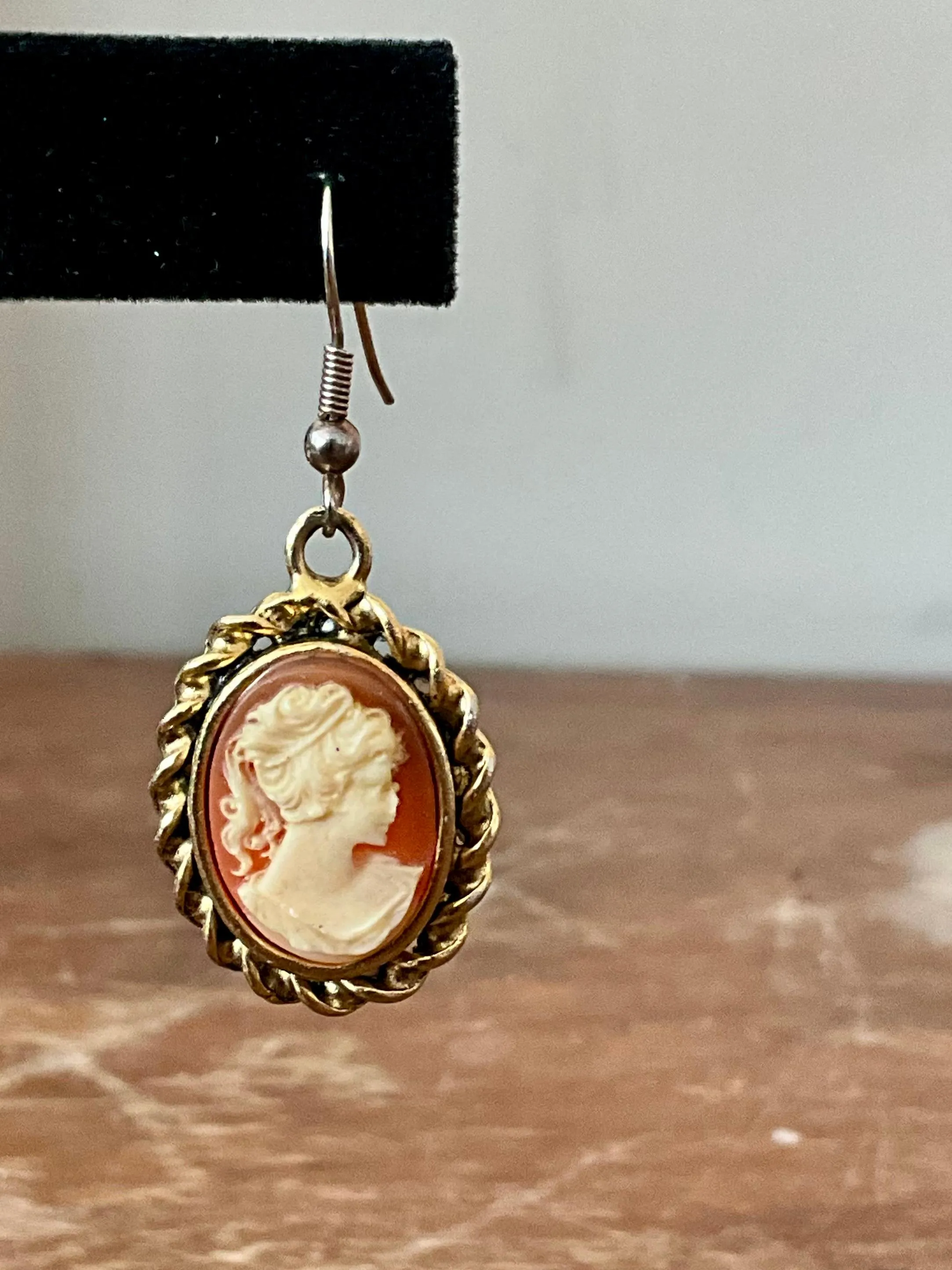 Vintage Carved Cameo Drop Earrings — additional photo 8