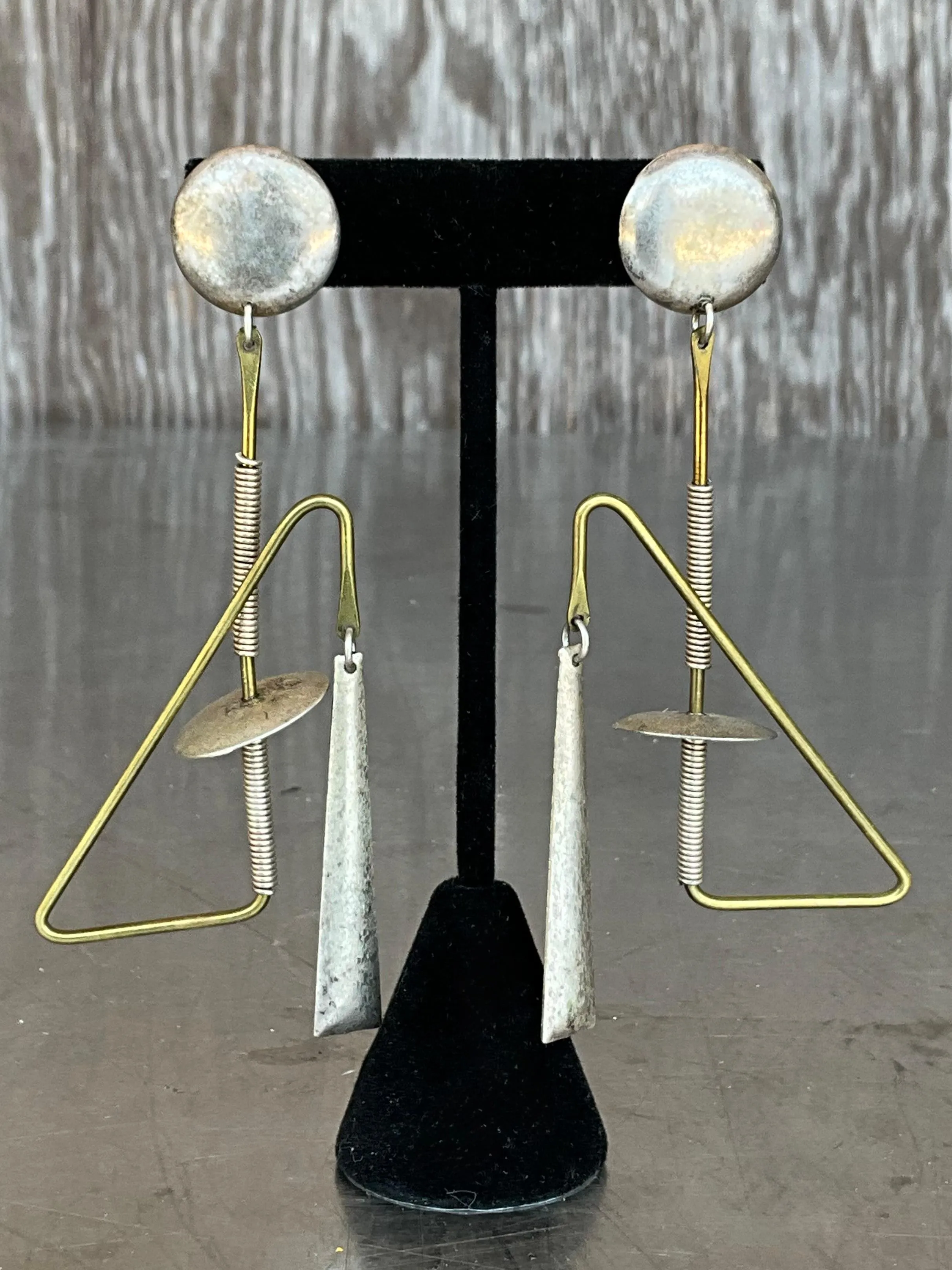 Vintage Abstract Mixed Metal Dangle Earrings — additional photo 1