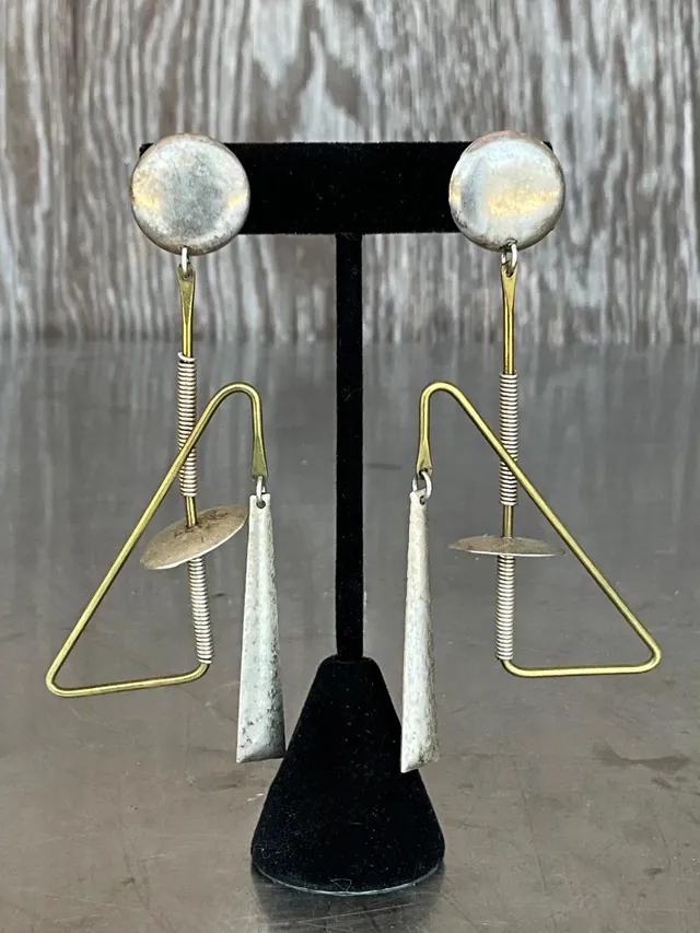 Vintage Abstract Mixed Metal Dangle Earrings — additional photo 2
