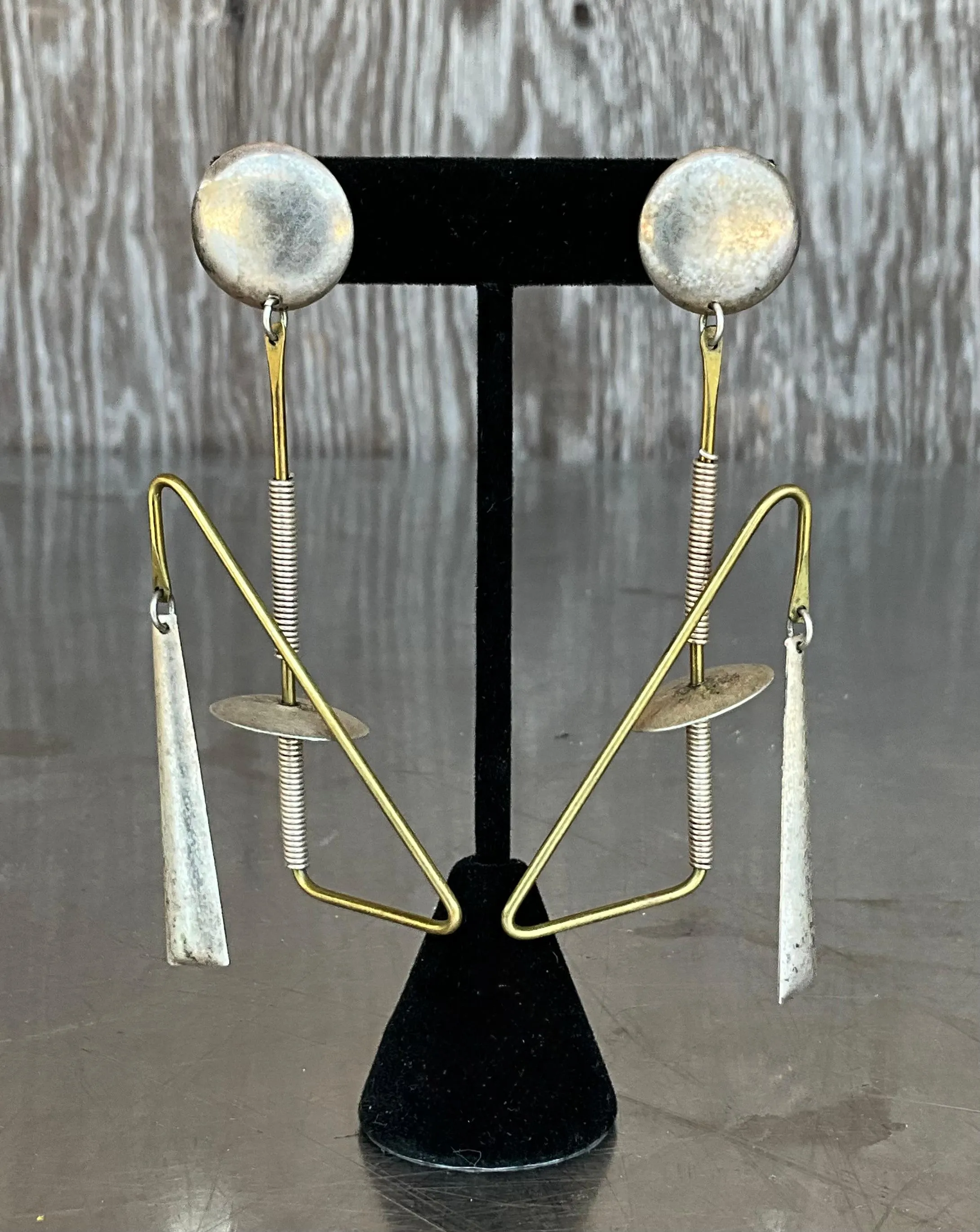 Vintage Abstract Mixed Metal Dangle Earrings — additional photo 3