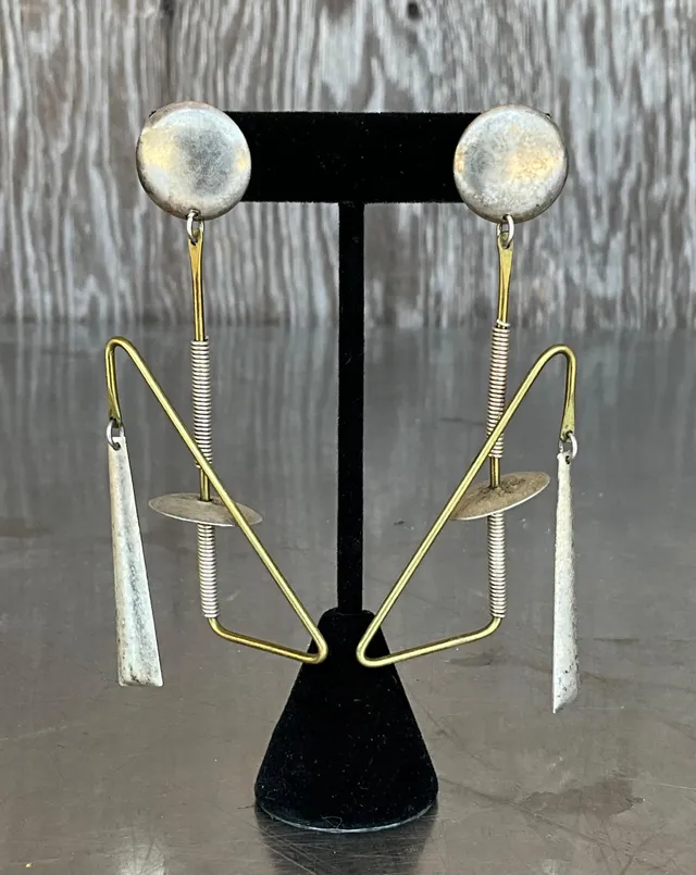 Vintage Abstract Mixed Metal Dangle Earrings — additional photo 3