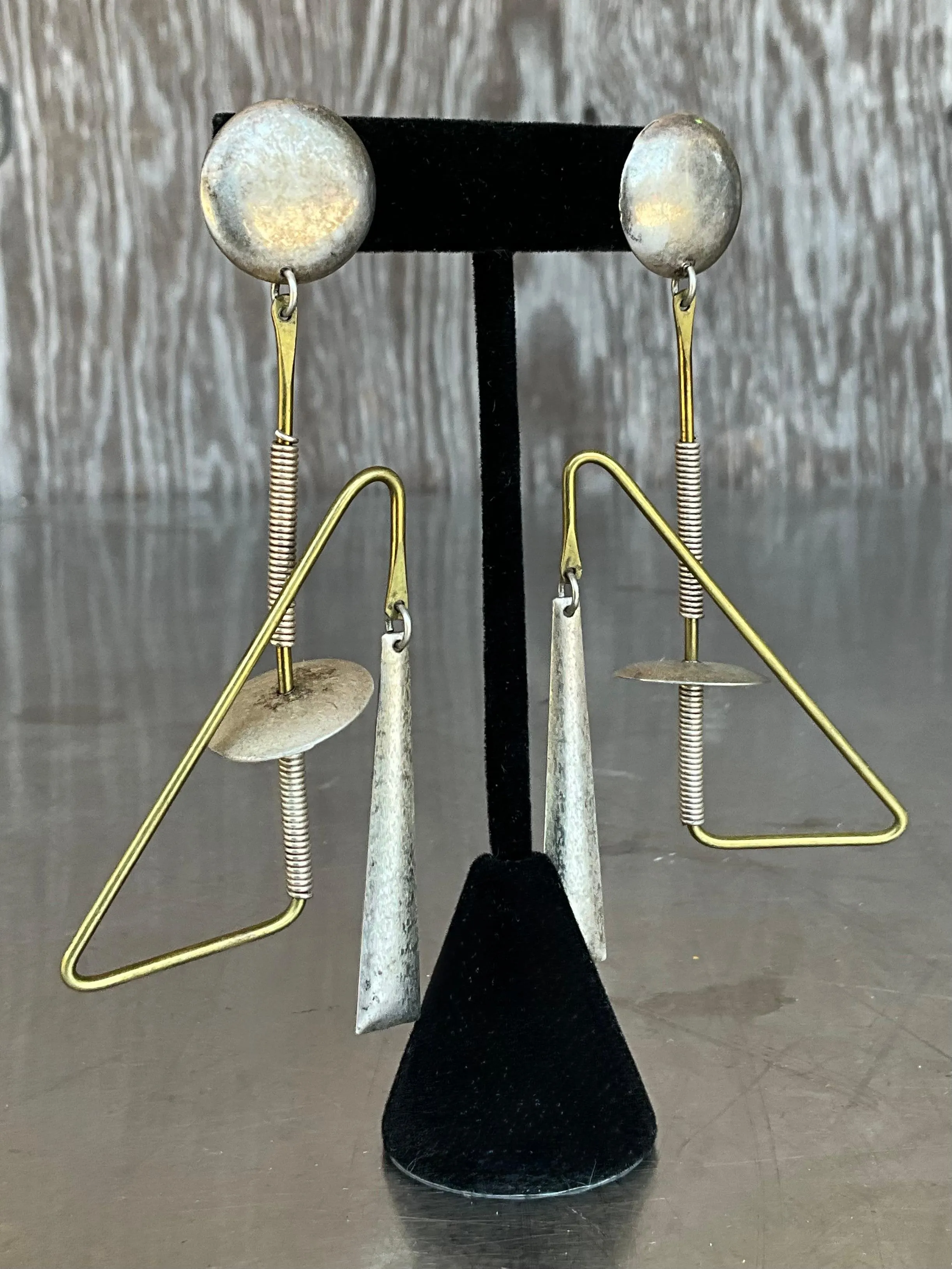Vintage Abstract Mixed Metal Dangle Earrings — additional photo 4