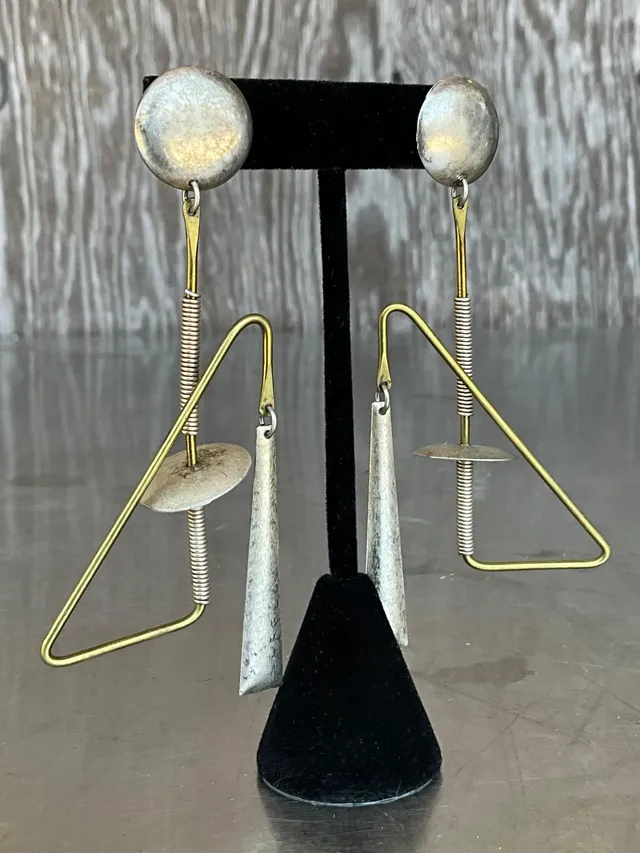 Vintage Abstract Mixed Metal Dangle Earrings — additional photo 4