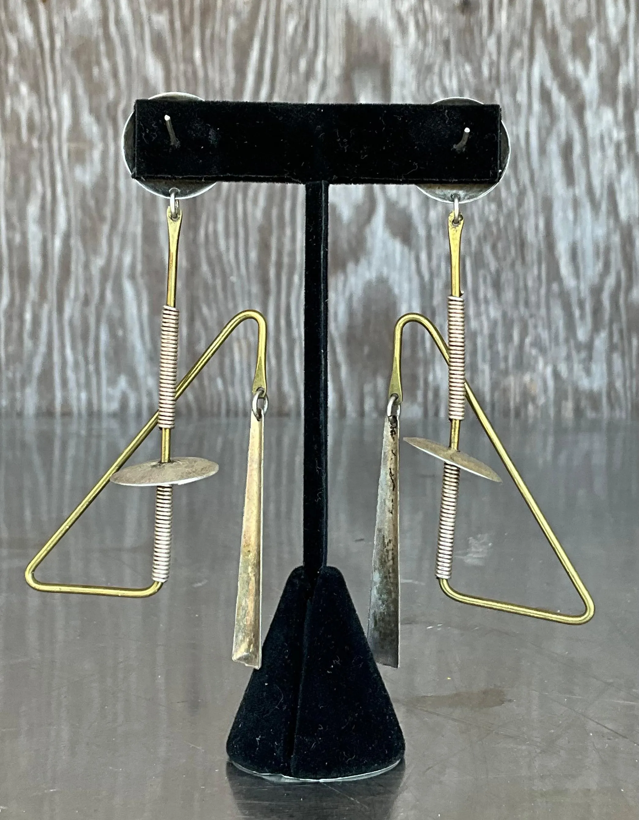 Vintage Abstract Mixed Metal Dangle Earrings — additional photo 5