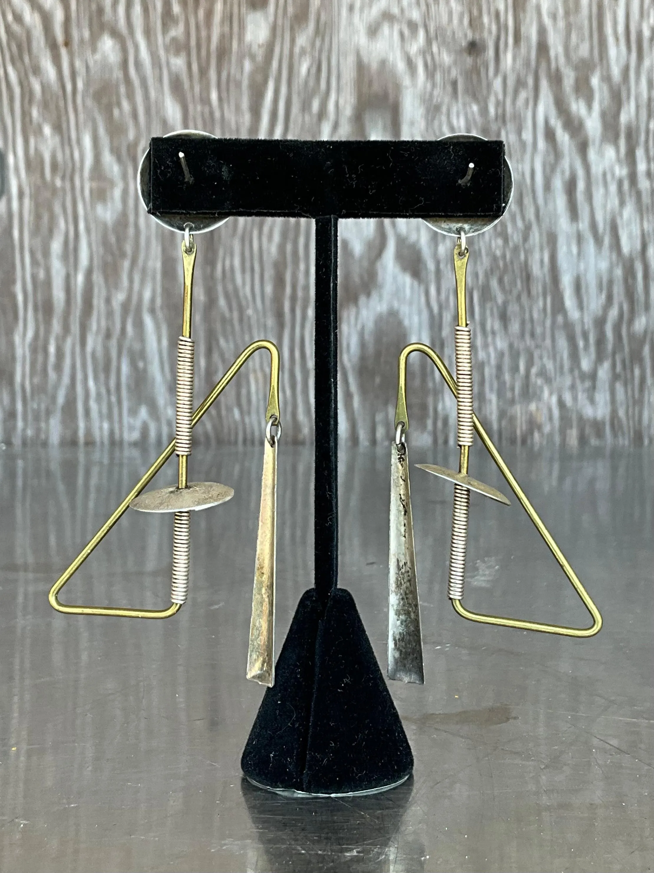 Vintage Abstract Mixed Metal Dangle Earrings — additional photo 6