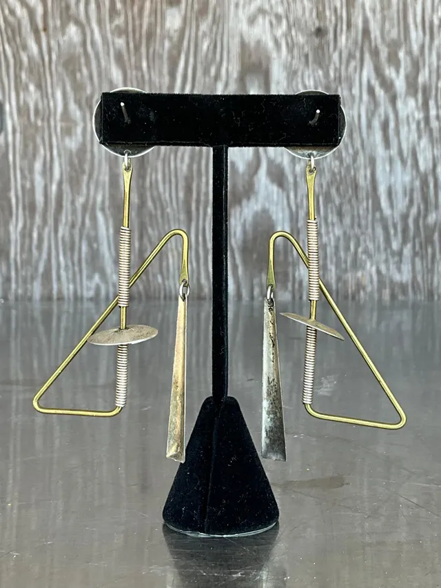Vintage Abstract Mixed Metal Dangle Earrings — additional photo 6