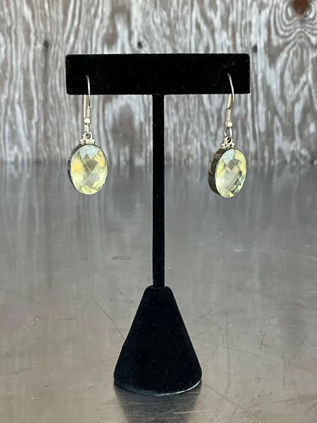 Vintage 925 Silver Drop Earrings with Green Gemstone — additional photo 2