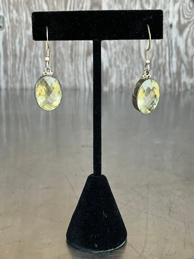 Vintage 925 Silver Drop Earrings with Green Gemstone — additional photo 3