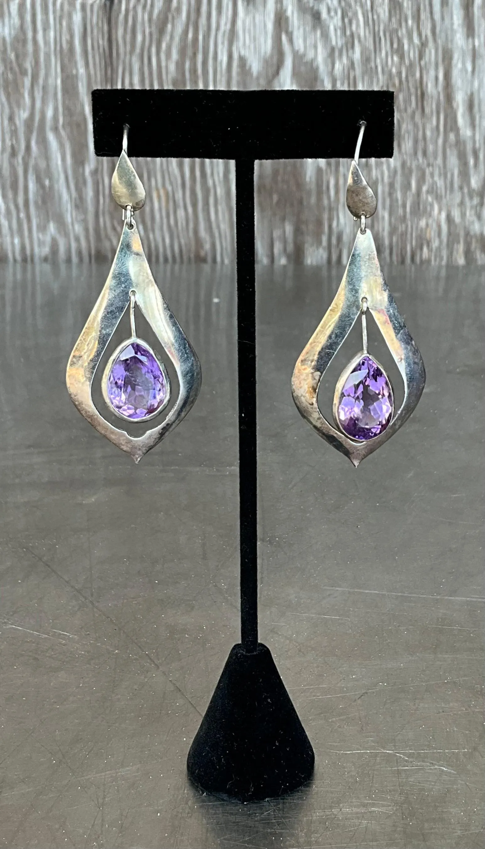 Vintage Sterling Silver Amethyst Drop Earrings — additional photo 1