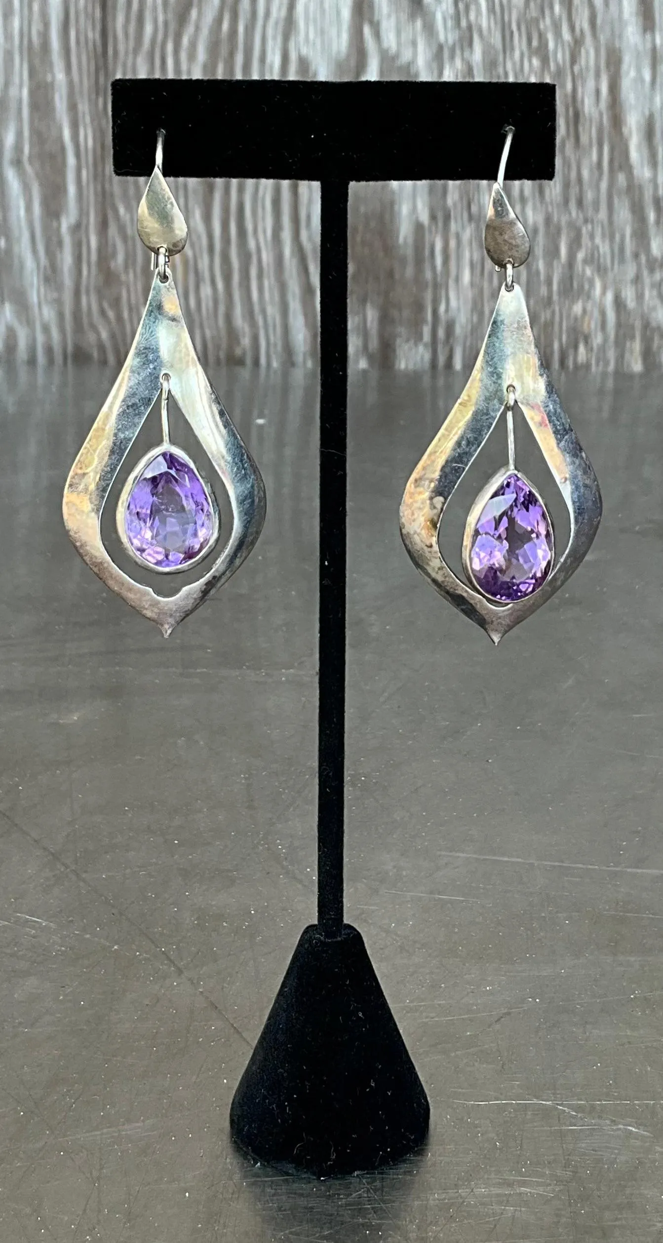 Vintage Sterling Silver Amethyst Drop Earrings — additional photo 2