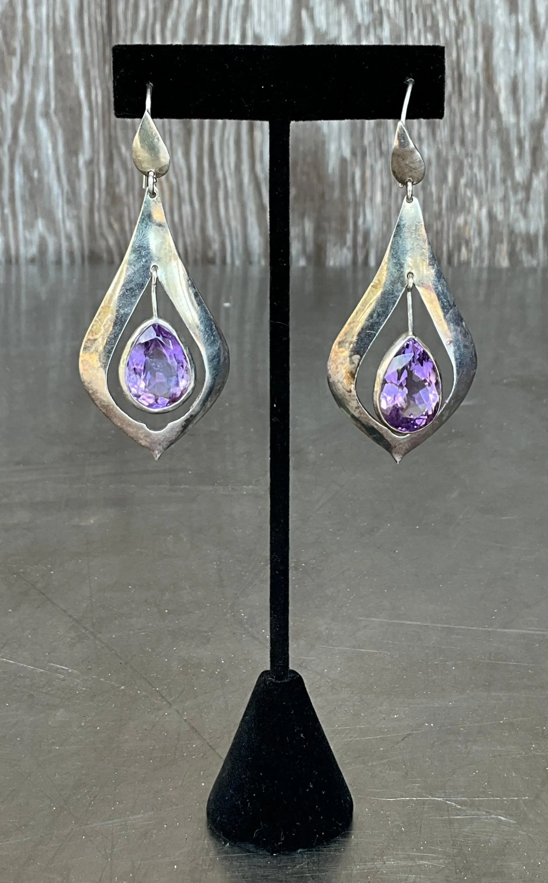 Vintage Sterling Silver Amethyst Drop Earrings — additional photo 3